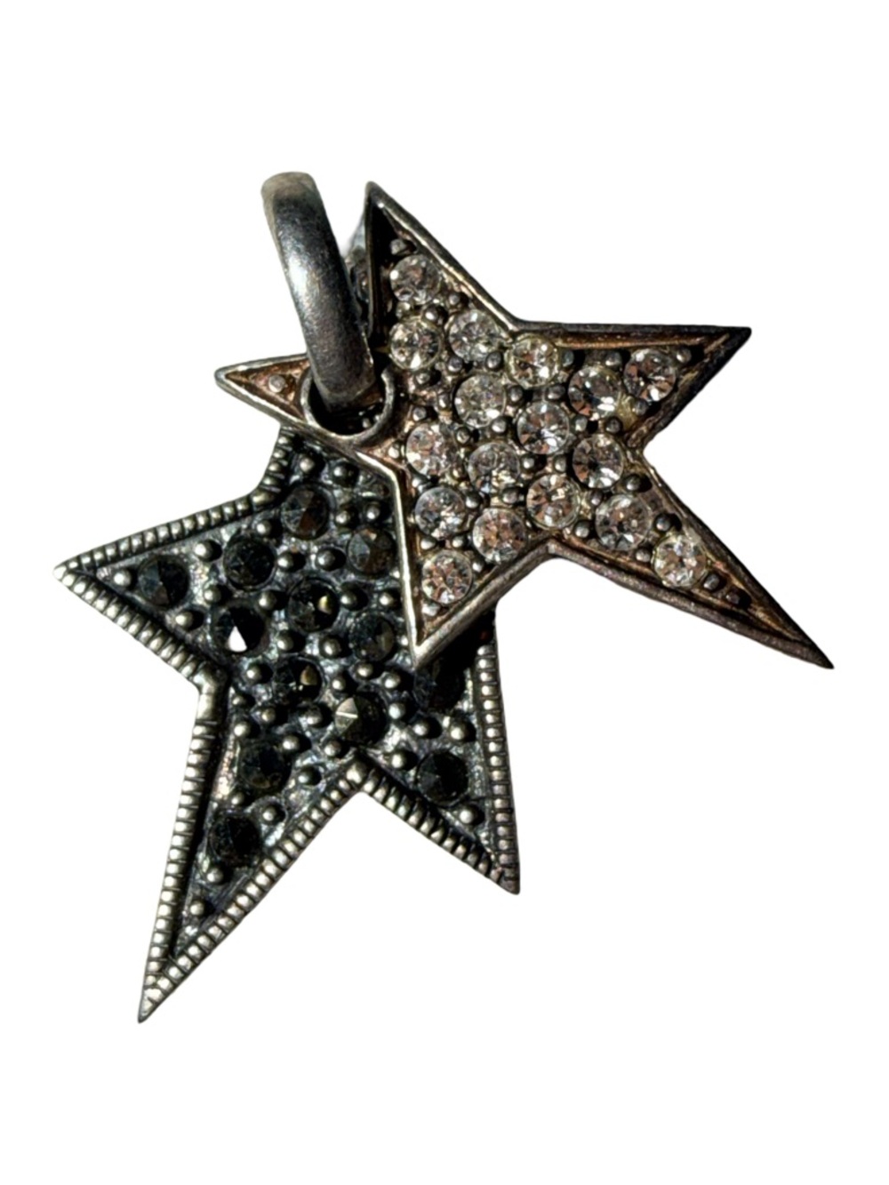 Thailand .925 Double Star Crystal Pendant Charm - Clear and Black
